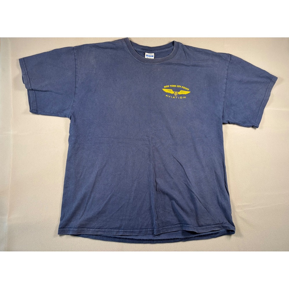 Gildan Mens XL Navy Blue New York City Police Aviation NYPD T-Shirt Short Sleeve